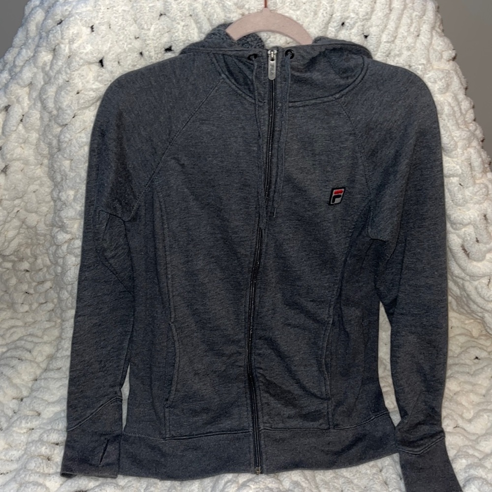 Gray Athletic FILA Zip Up Hoodie-Size XS